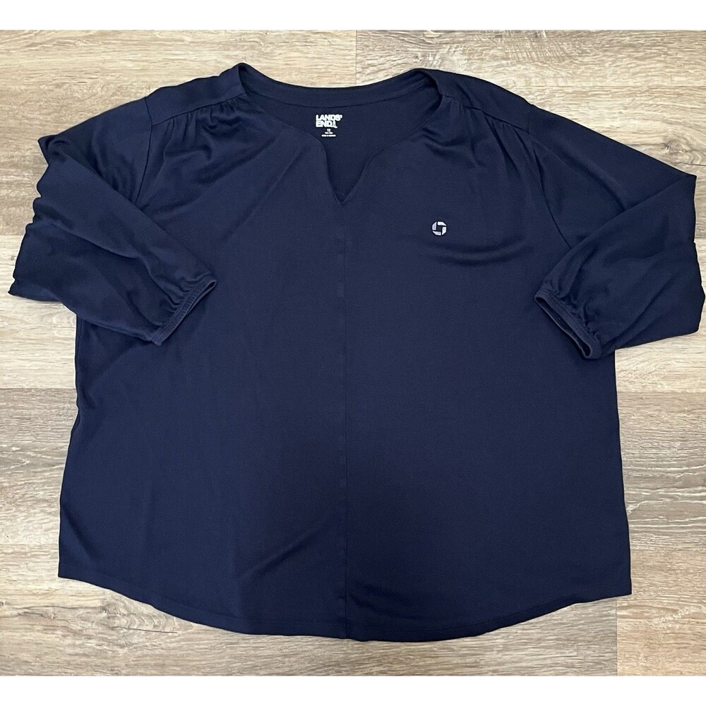 Chase Bank Lands’ End Employee Shirt Women’s 1X 16W-18W Navy 3/4 Sleeve Top